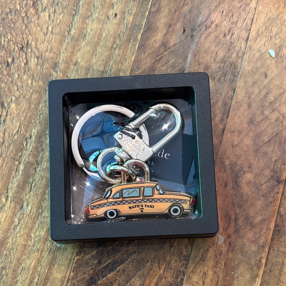 Kate Spade Yellow Taxi Keychain with Silver Accents nwt